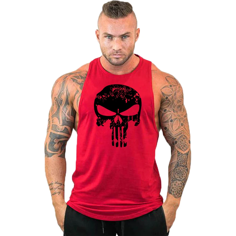 New Hot Sale Mens Skull Printed Tank Top Breathable Cool Vest Running Shirt Cotton Tees Bodybuilding Singlet Fitness Sleeveless