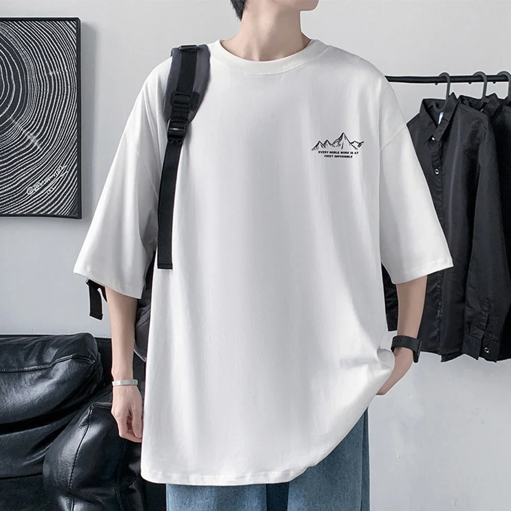Men's Cotton T-shirt Front Back Print Half Sleeve T-shirt Men's Cotton Summer Loose Oversized Casual O-neck Male Tees