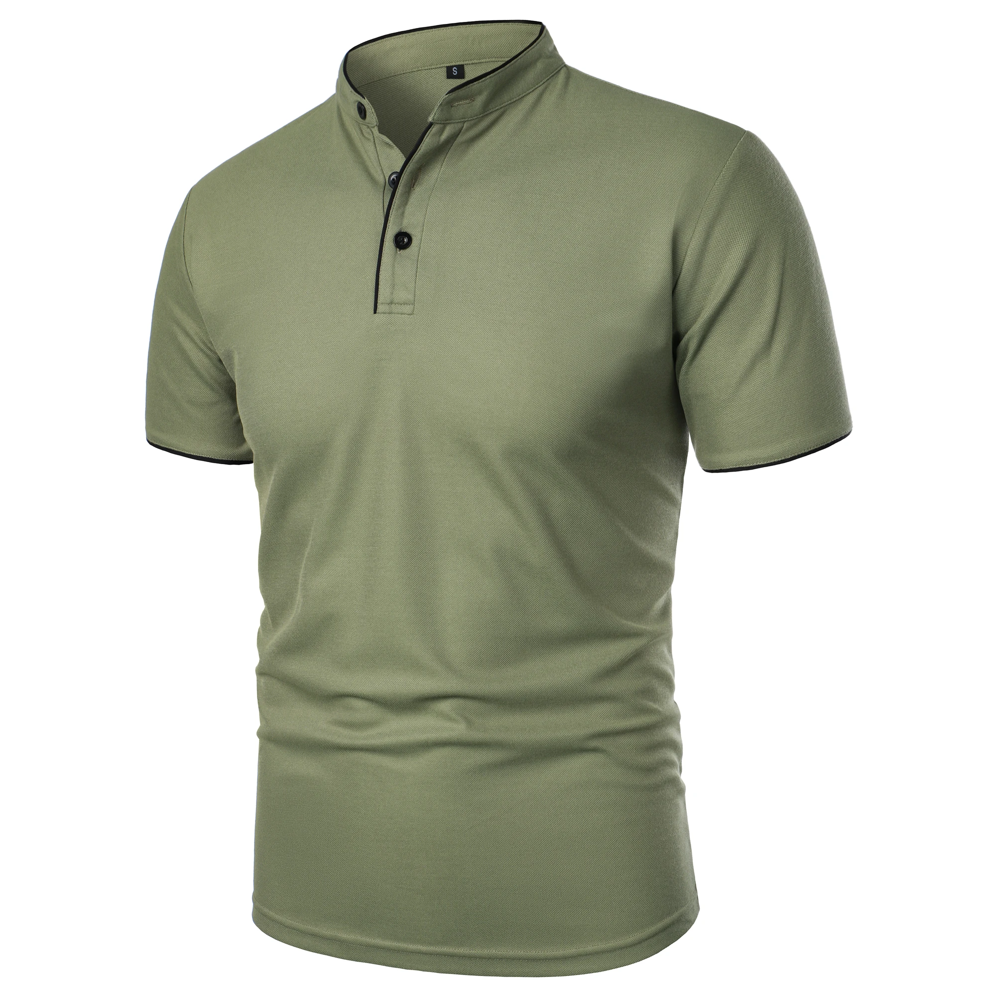 Men's short-sleeved stand-up collar top casual fashion daily solid color short-sleeved stand-up collar T-shirt casual top