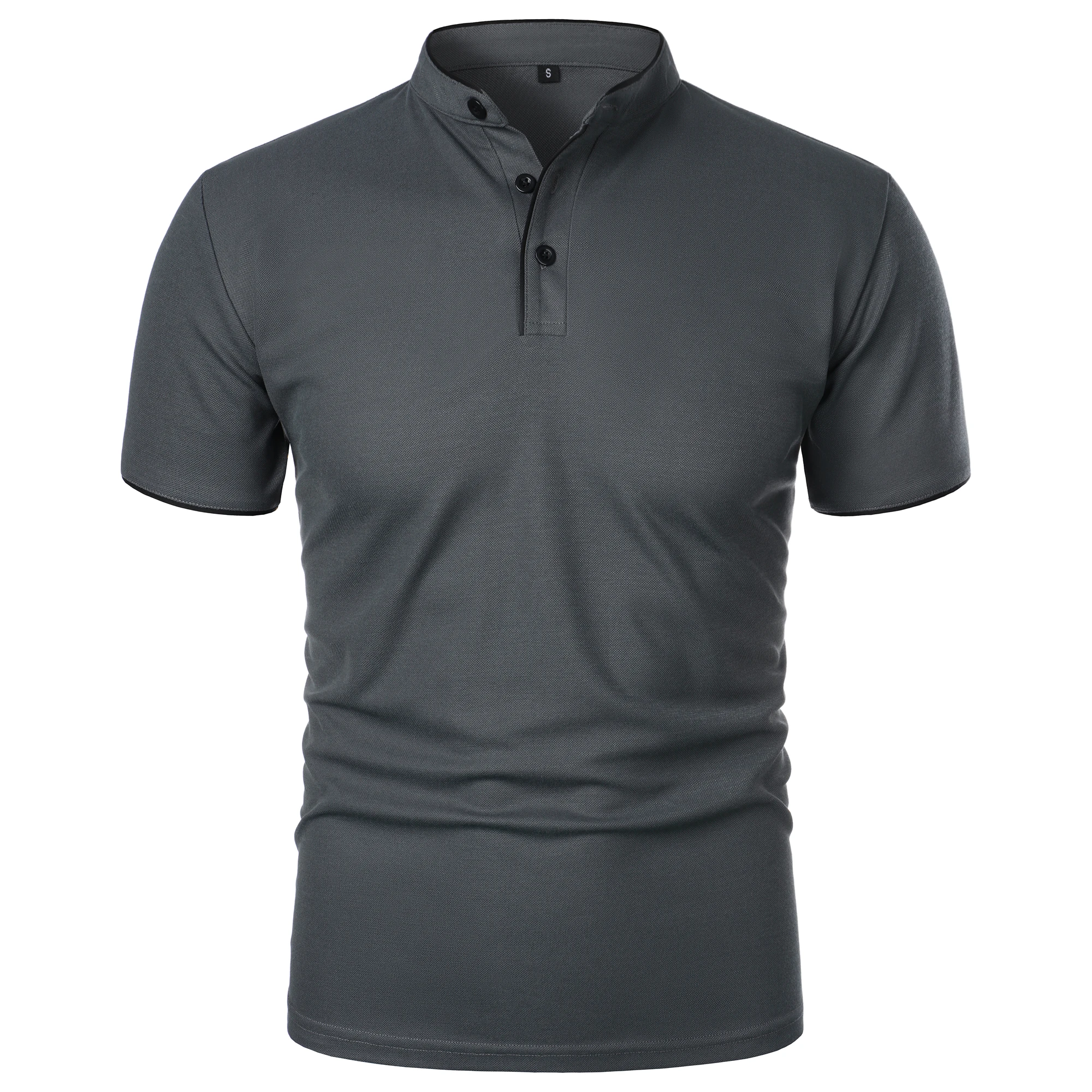 Men's short-sleeved stand-up collar top casual fashion daily solid color short-sleeved stand-up collar T-shirt casual top