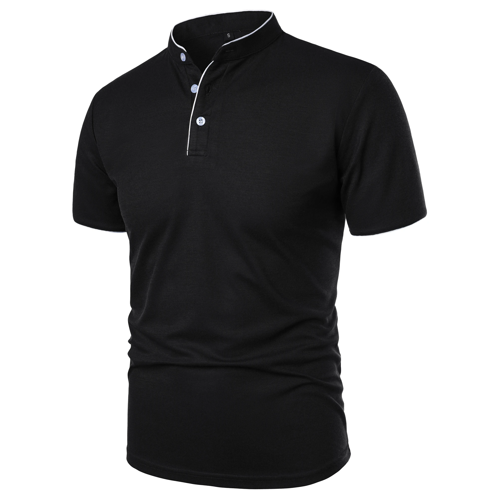 Men's short-sleeved stand-up collar top casual fashion daily solid color short-sleeved stand-up collar T-shirt casual top