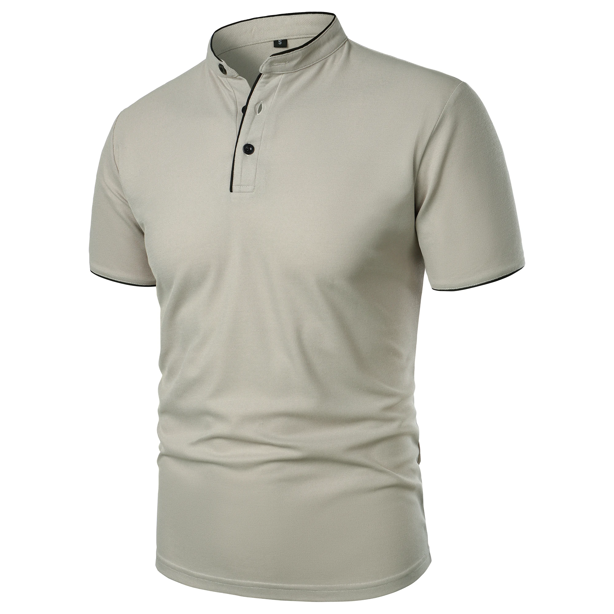 Men's short-sleeved stand-up collar top casual fashion daily solid color short-sleeved stand-up collar T-shirt casual top