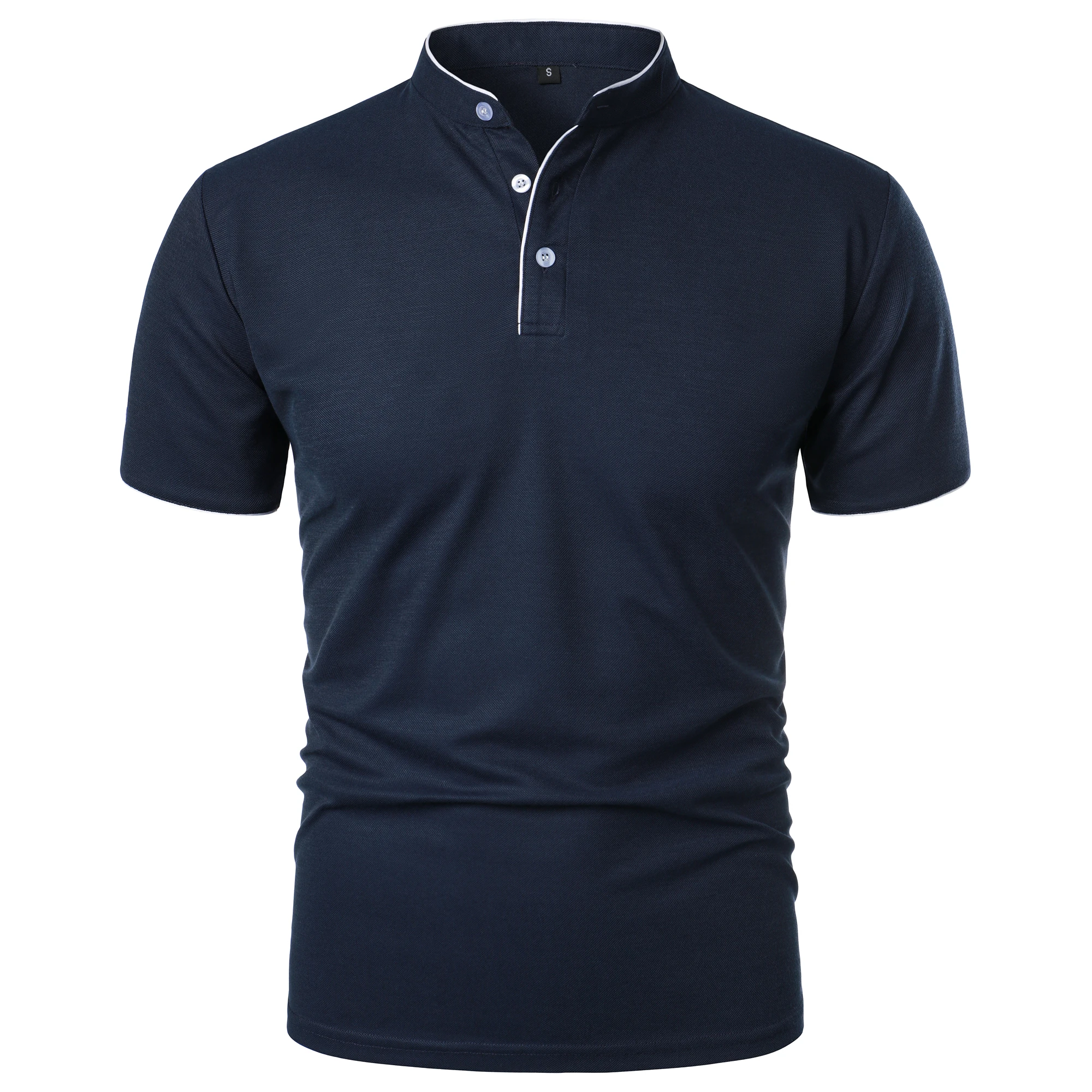 Men's short-sleeved stand-up collar top casual fashion daily solid color short-sleeved stand-up collar T-shirt casual top