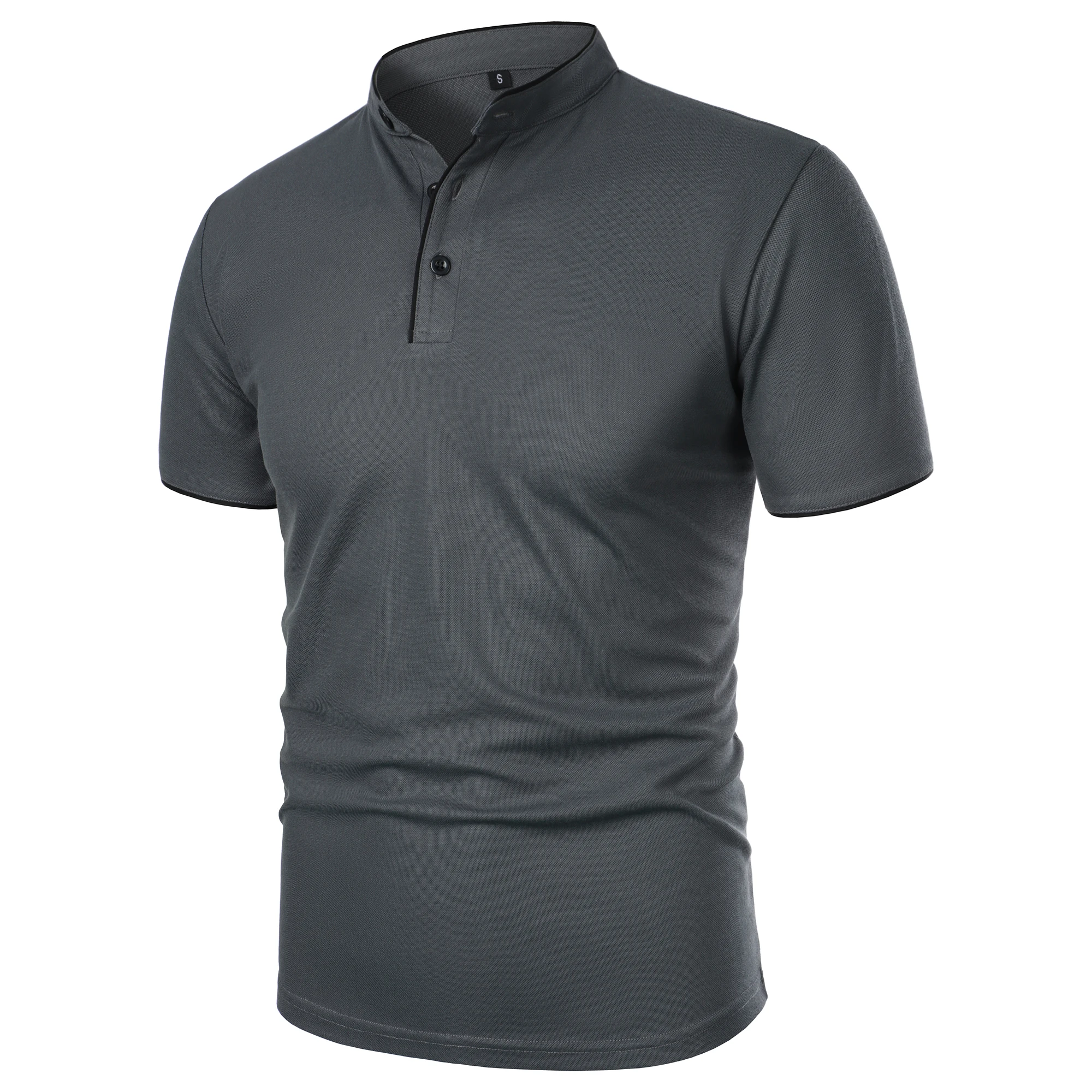 Men's short-sleeved stand-up collar top casual fashion daily solid color short-sleeved stand-up collar T-shirt casual top