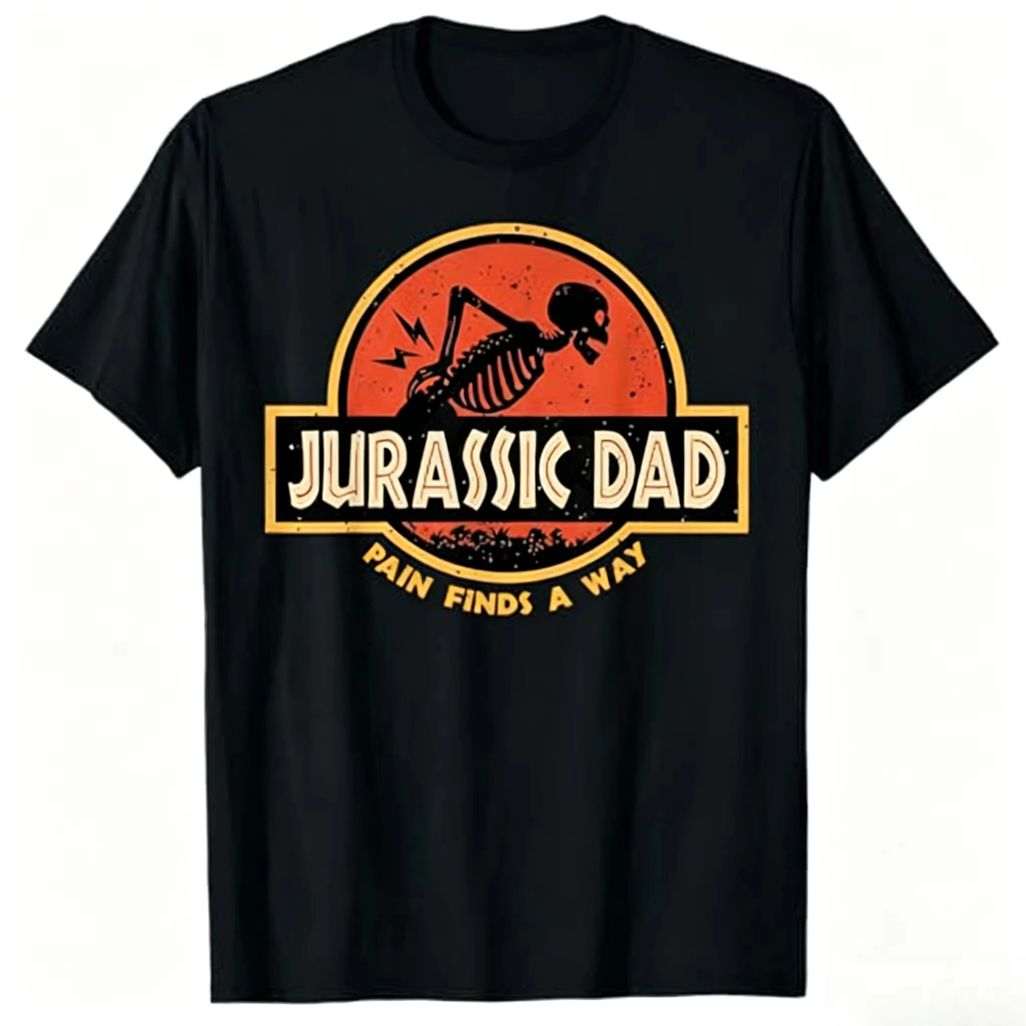 Jurassic Dad Pain Finds A Way Funny Sarcastic Skeleton T-Shirt Prehistoric Dad Joke T-shirt Men's Clothing Summer T Shirt Y2k