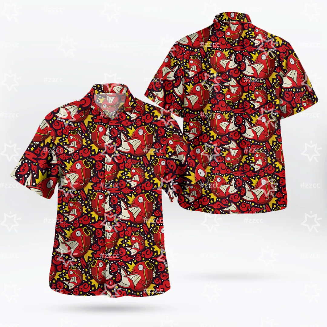Retro American Cartoon Carp King All Print Hawaiian Shirt with A Youthful Feel, Breathable and Versatile Short Sleeves