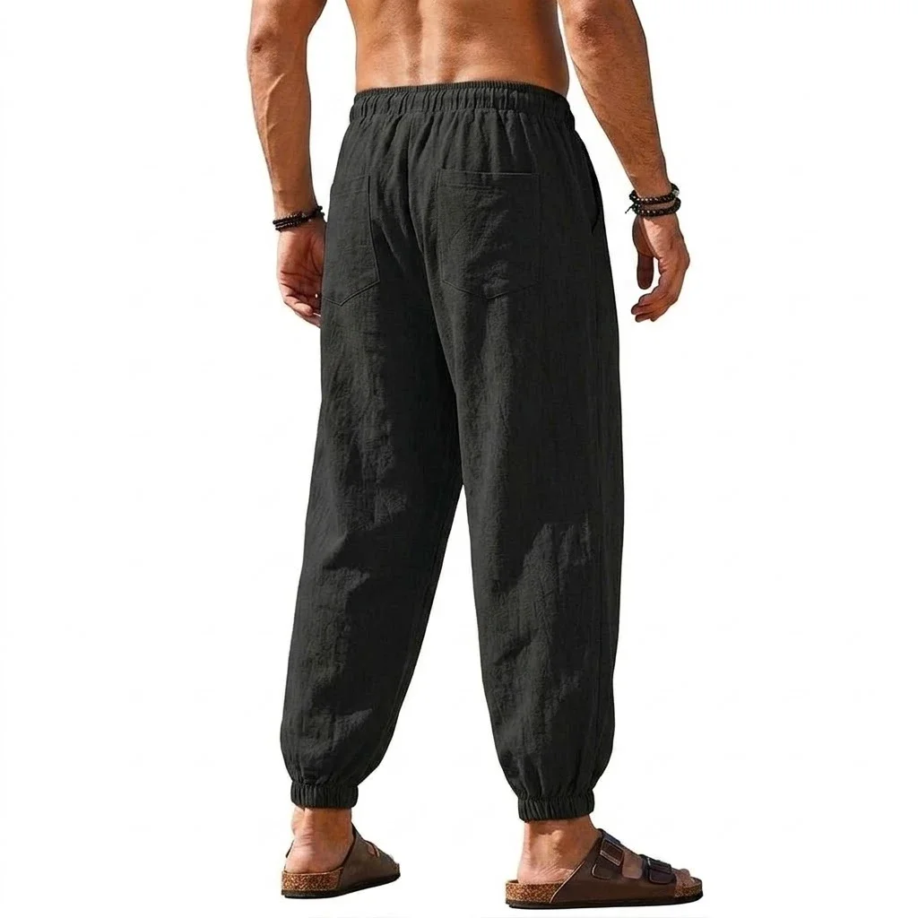 Mens Linen Harem Trousers Baggy Jogger Pants Lightweight Casual Bottoms Breathable Loose Trousers for Hiking Gym and Daily Work