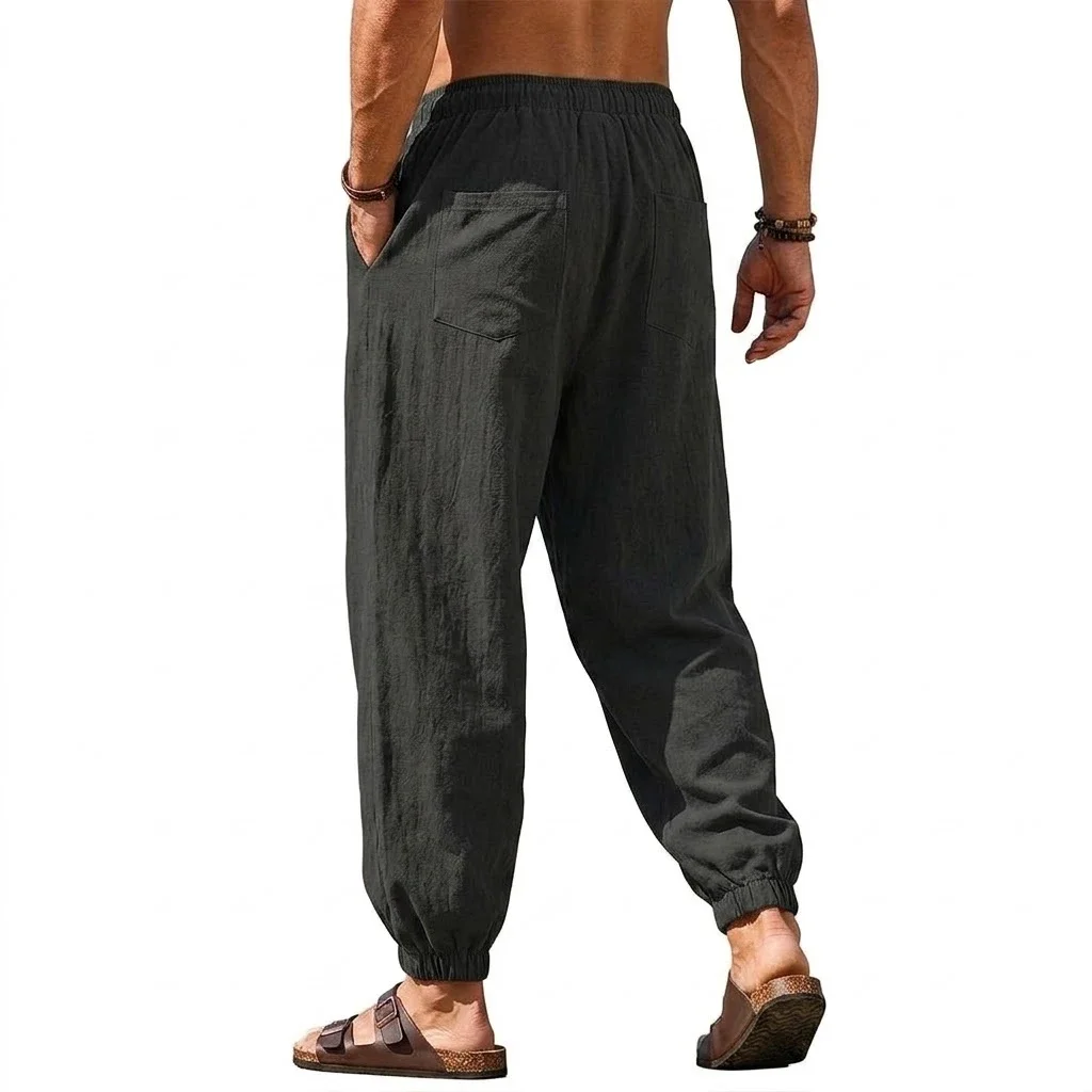 Mens Linen Harem Trousers Baggy Jogger Pants Lightweight Casual Bottoms Breathable Loose Trousers for Hiking Gym and Daily Work