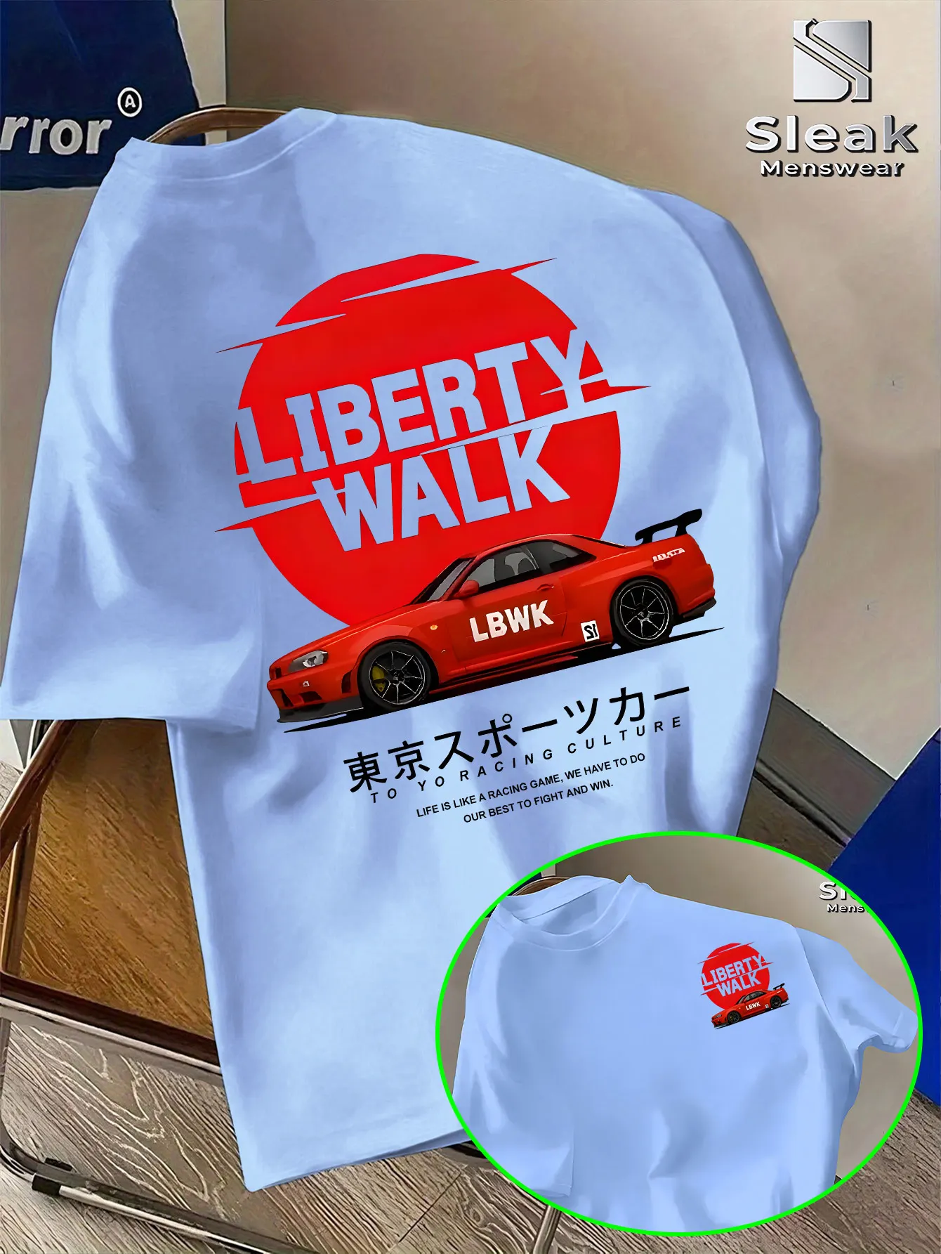 Men's Short-sleeved T-shirt for Summer, LIBERTY WALK Modified Sports Car Trend Print Breathable and Fashion Unique Style Outfit.