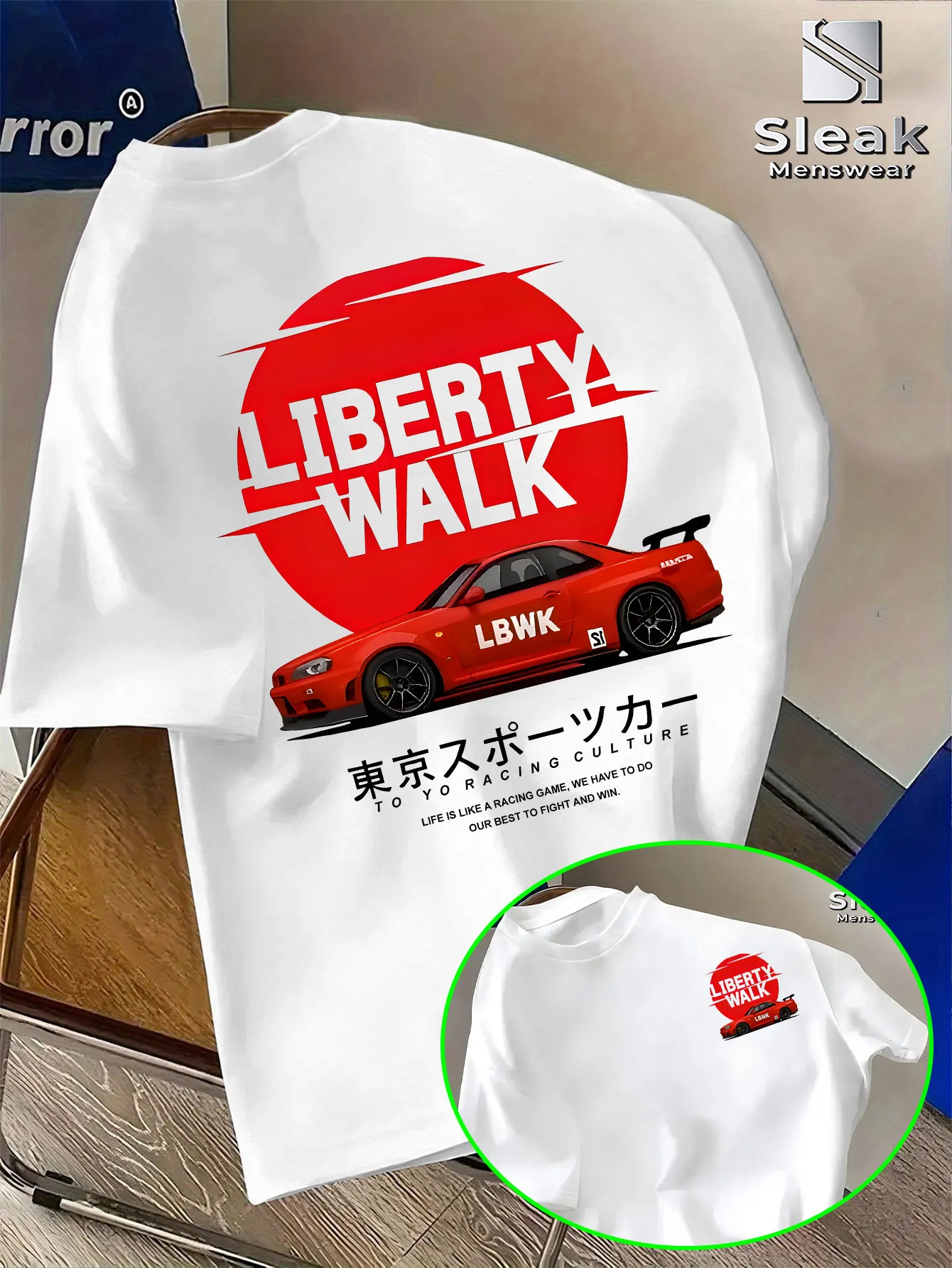 Men's Short-sleeved T-shirt for Summer, LIBERTY WALK Modified Sports Car Trend Print Breathable and Fashion Unique Style Outfit.