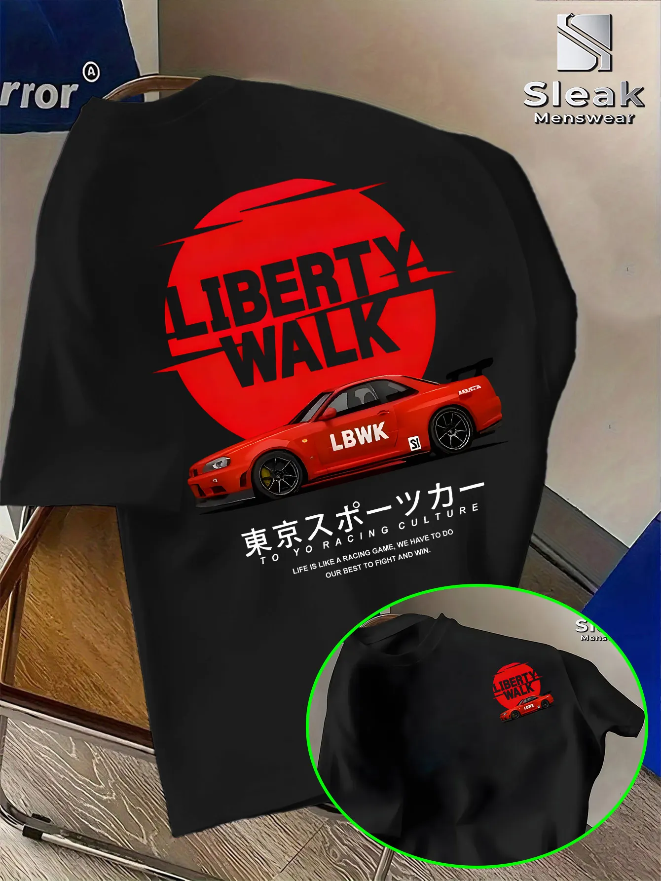 Men's Short-sleeved T-shirt for Summer, LIBERTY WALK Modified Sports Car Trend Print Breathable and Fashion Unique Style Outfit.
