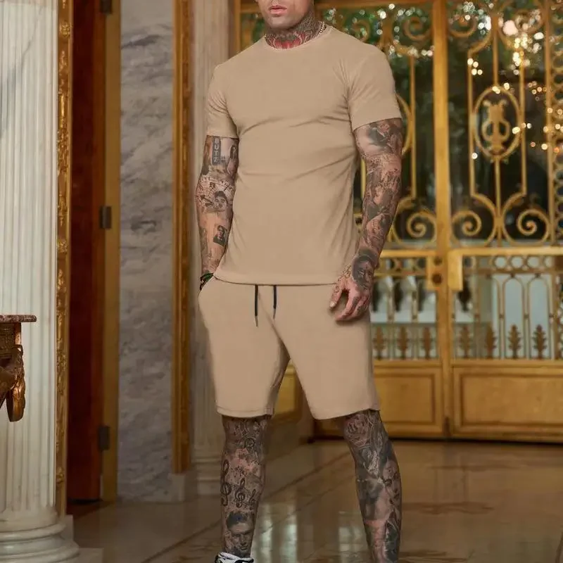 2025 Fashionable and casual summer outdoor sports suit men's breathable T-shirt shorts casual and fashionable two-piece set
