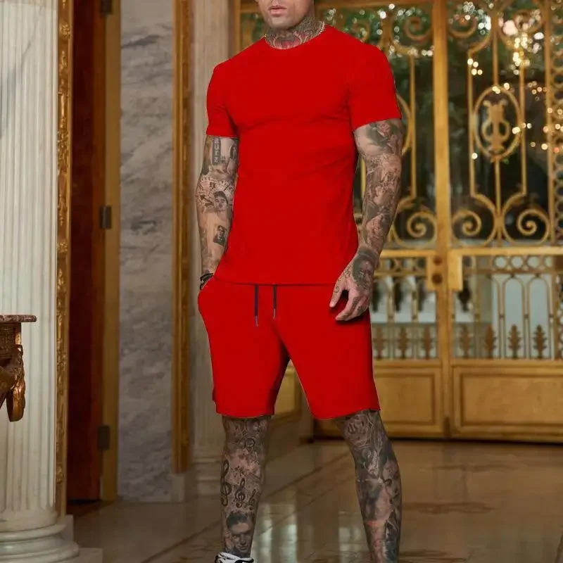 2025 Fashionable and casual summer outdoor sports suit men's breathable T-shirt shorts casual and fashionable two-piece set