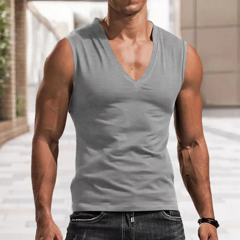 Men's vest V-neck vest solid color casual breathable slim sleeveless T-shirt men's wholesale