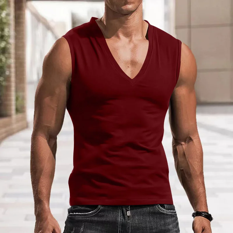Men's vest V-neck vest solid color casual breathable slim sleeveless T-shirt men's wholesale