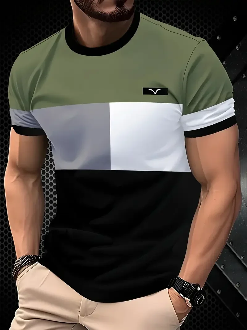 Summer classic men's T-shirt: Outdoor round-neck short-sleeved top with striped print, loose street men's T-shirt with additiona