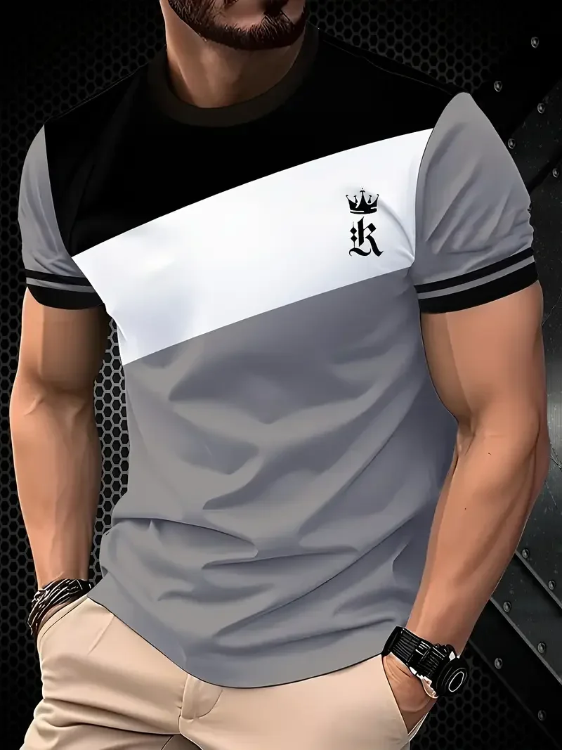 Summer classic men's T-shirt: Outdoor round-neck short-sleeved top with striped print, loose street men's T-shirt with additiona