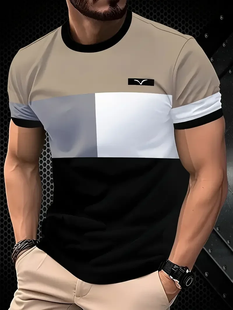 Summer classic men's T-shirt: Outdoor round-neck short-sleeved top with striped print, loose street men's T-shirt with additiona