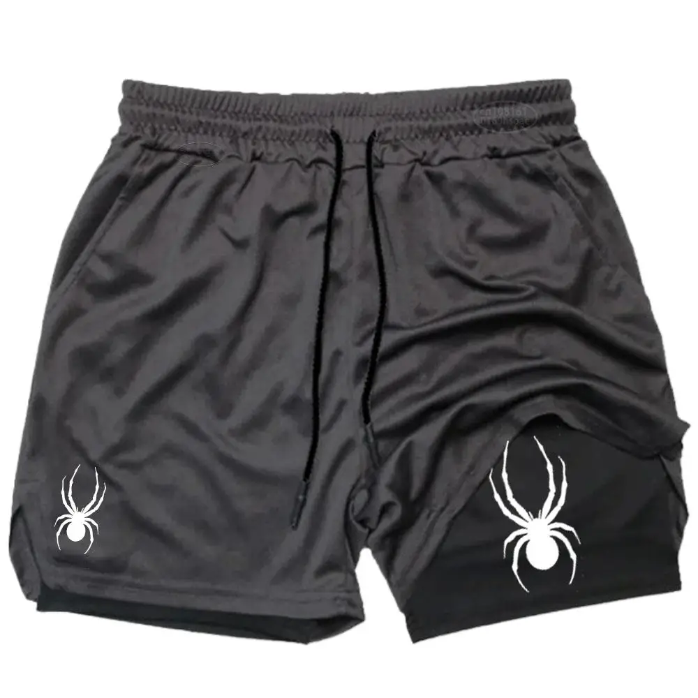 2026 Summer New Spider Men's Sports Shorts 2 in 1 Gym Running Shorts Jogging Casual Sportswear Fitness Double Layer Shorts