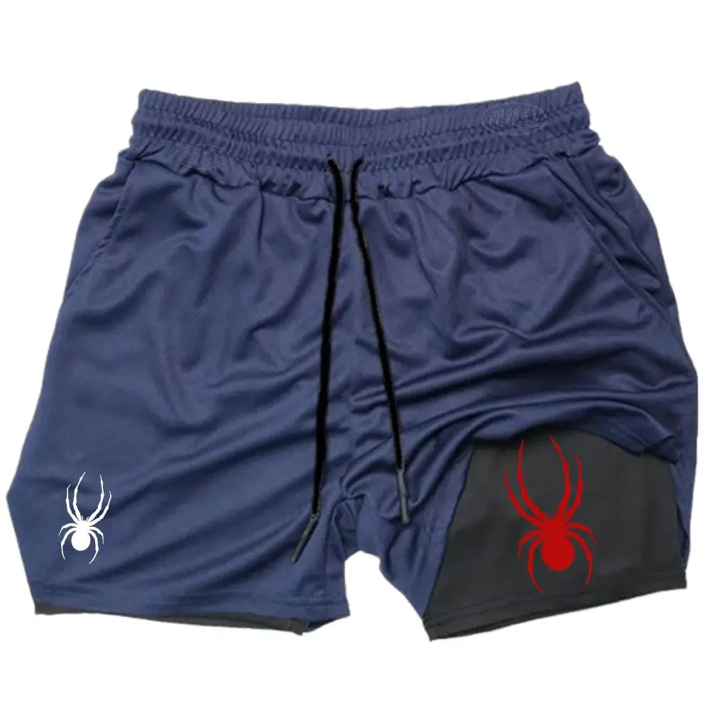 2026 Summer New Spider Men's Sports Shorts 2 in 1 Gym Running Shorts Jogging Casual Sportswear Fitness Double Layer Shorts