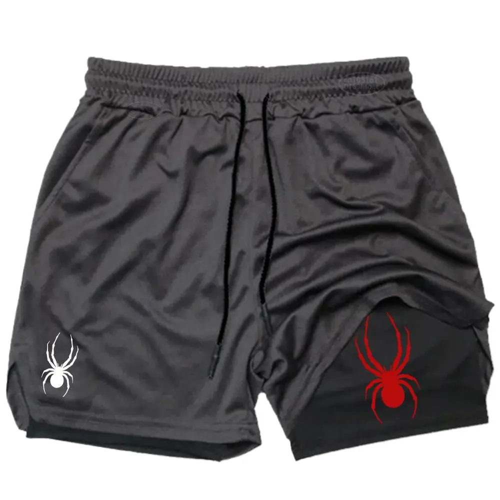 2026 Summer New Spider Men's Sports Shorts 2 in 1 Gym Running Shorts Jogging Casual Sportswear Fitness Double Layer Shorts