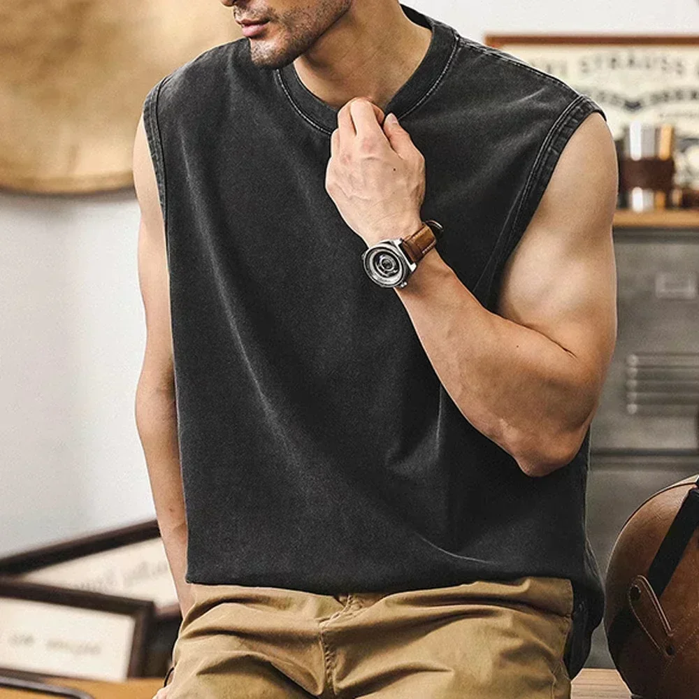 2026 Summer Vintage Washed Rock Print Tank Top Men Women Loose Sleeveless T-Shirt Hip Hop Casual Gym Fitness Couple Vest