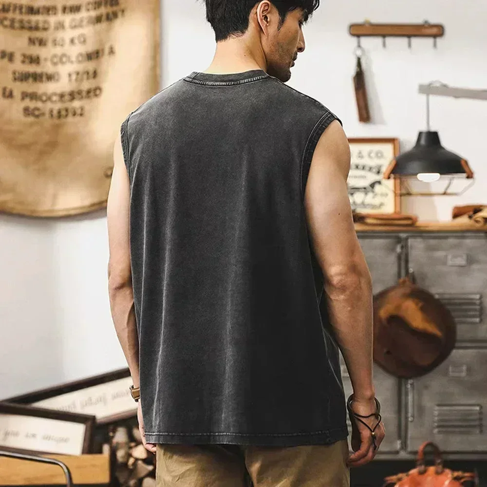 2026 Summer Vintage Washed Rock Print Tank Top Men Women Loose Sleeveless T-Shirt Hip Hop Casual Gym Fitness Couple Vest