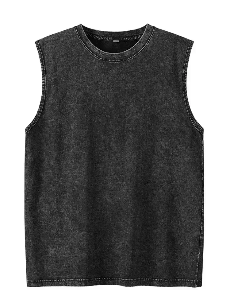 2026 Summer Vintage Washed Rock Print Tank Top Men Women Loose Sleeveless T-Shirt Hip Hop Casual Gym Fitness Couple Vest