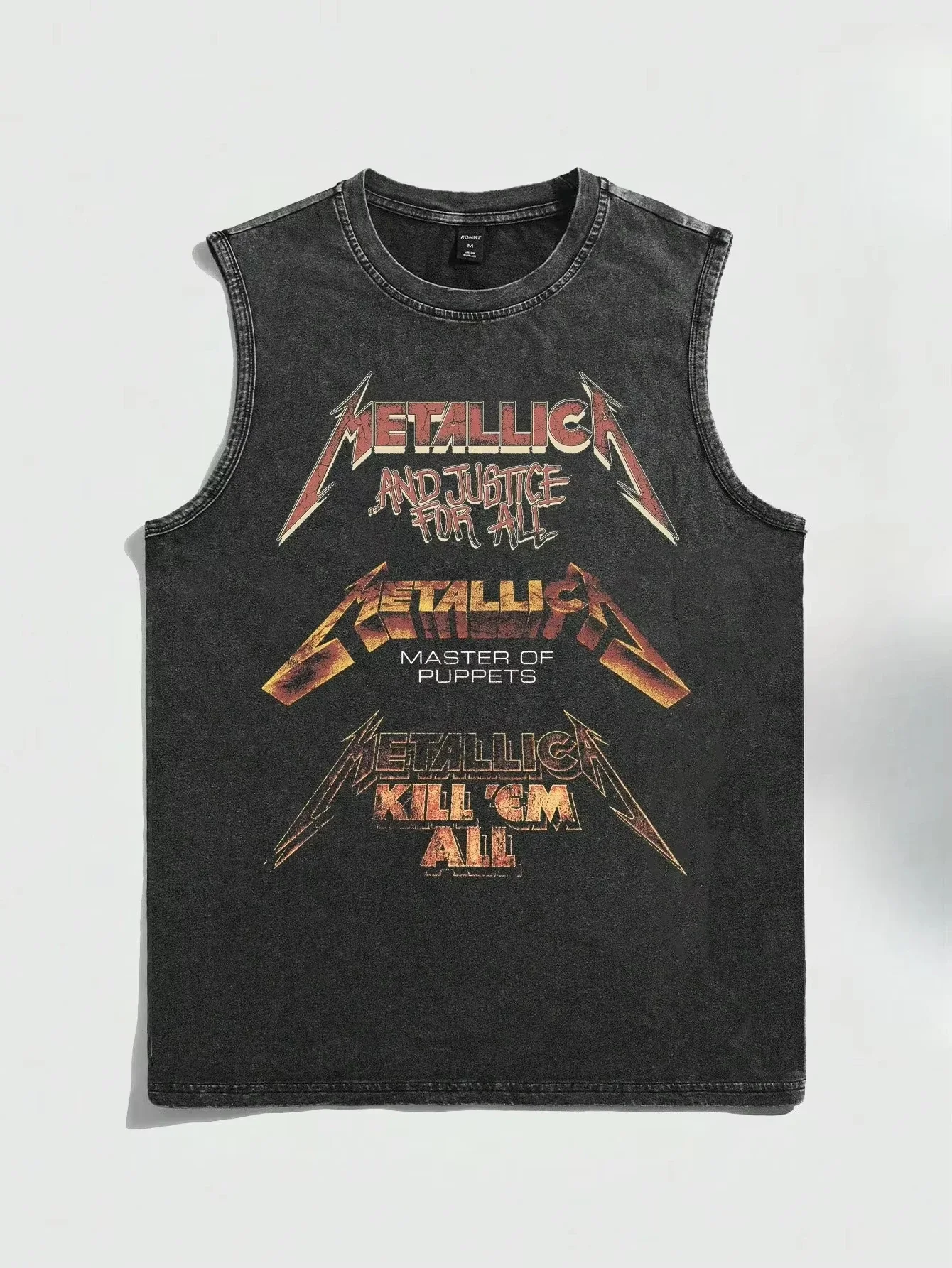 2026 Summer Vintage Washed Rock Print Tank Top Men Women Loose Sleeveless T-Shirt Hip Hop Casual Gym Fitness Couple Vest