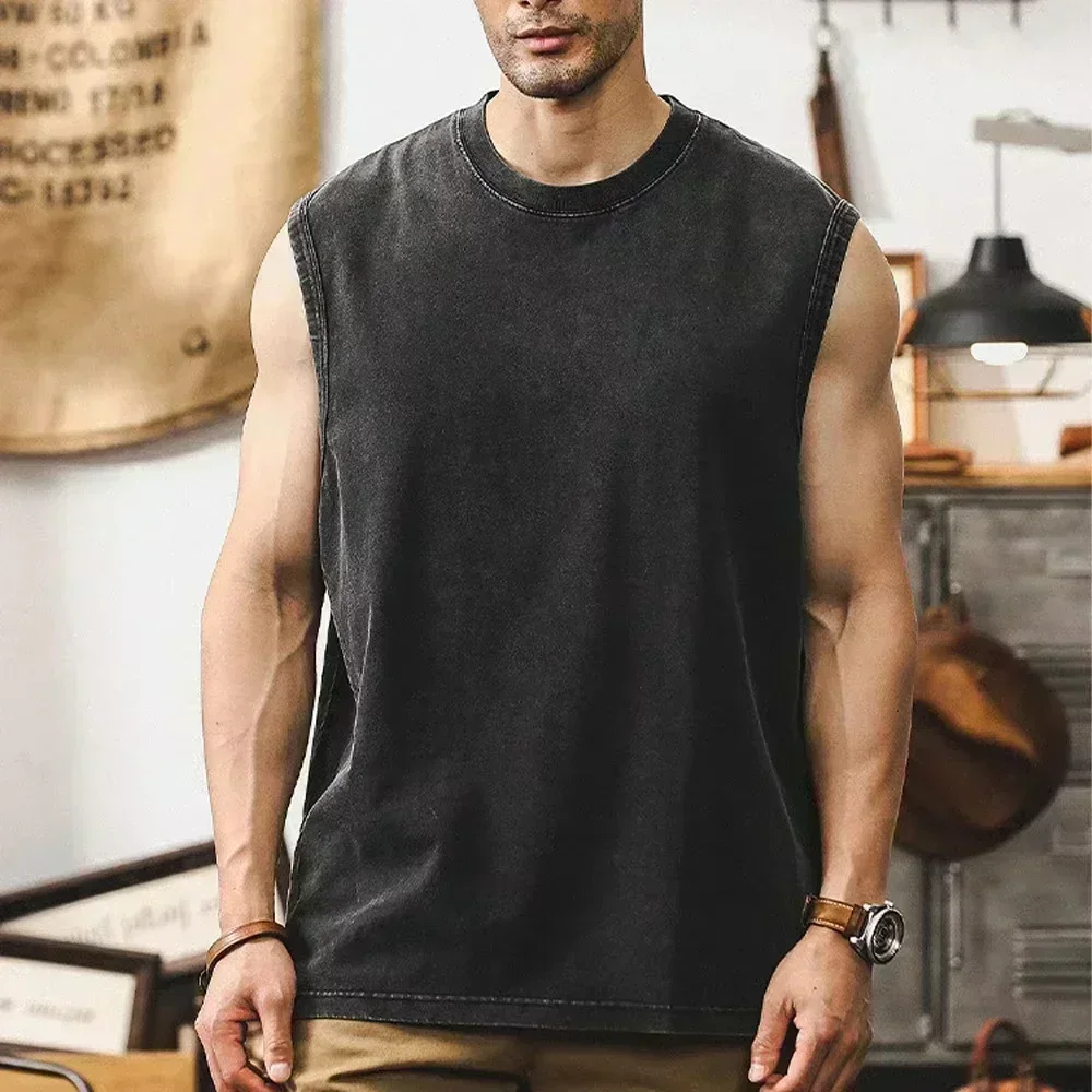 2026 Summer Vintage Washed Rock Print Tank Top Men Women Loose Sleeveless T-Shirt Hip Hop Casual Gym Fitness Couple Vest