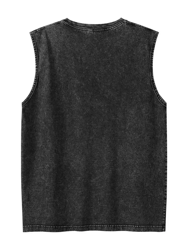 2026 Summer Vintage Washed Rock Print Tank Top Men Women Loose Sleeveless T-Shirt Hip Hop Casual Gym Fitness Couple Vest