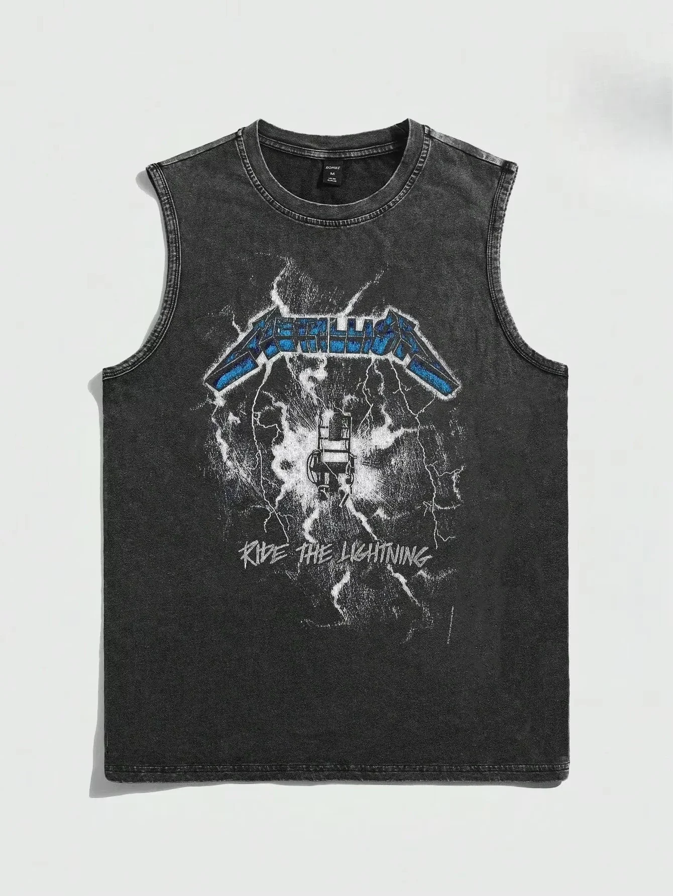 2026 Summer Vintage Washed Rock Print Tank Top Men Women Loose Sleeveless T-Shirt Hip Hop Casual Gym Fitness Couple Vest