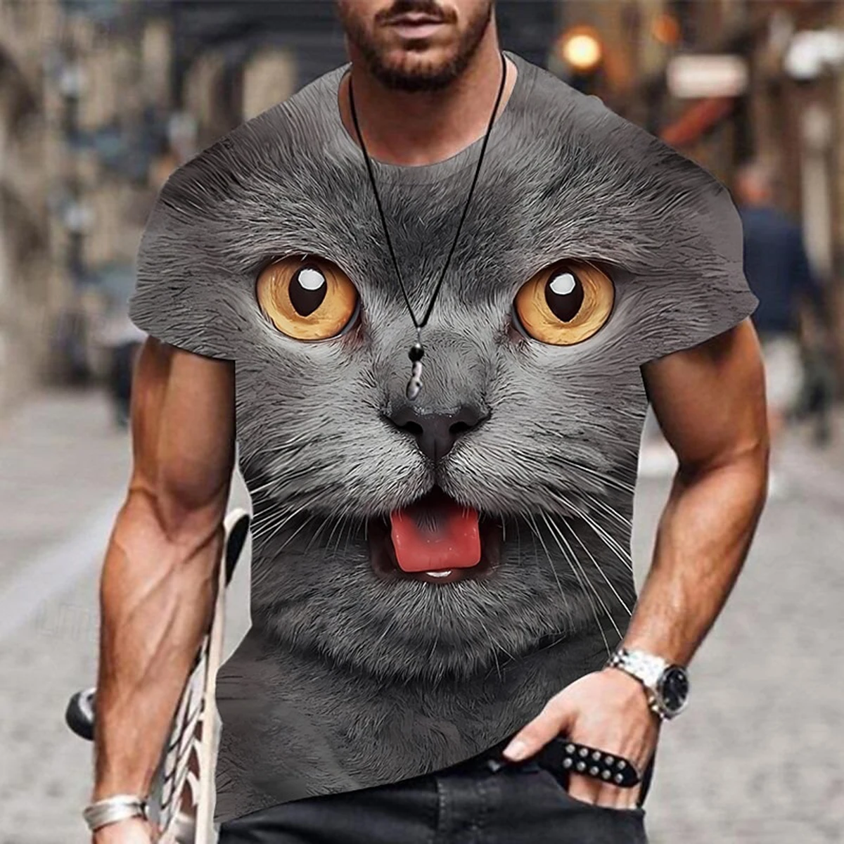 Men's summer street versatile T-shirt 3D printed retro lion new loose quick drying casual breathable short sleeved top