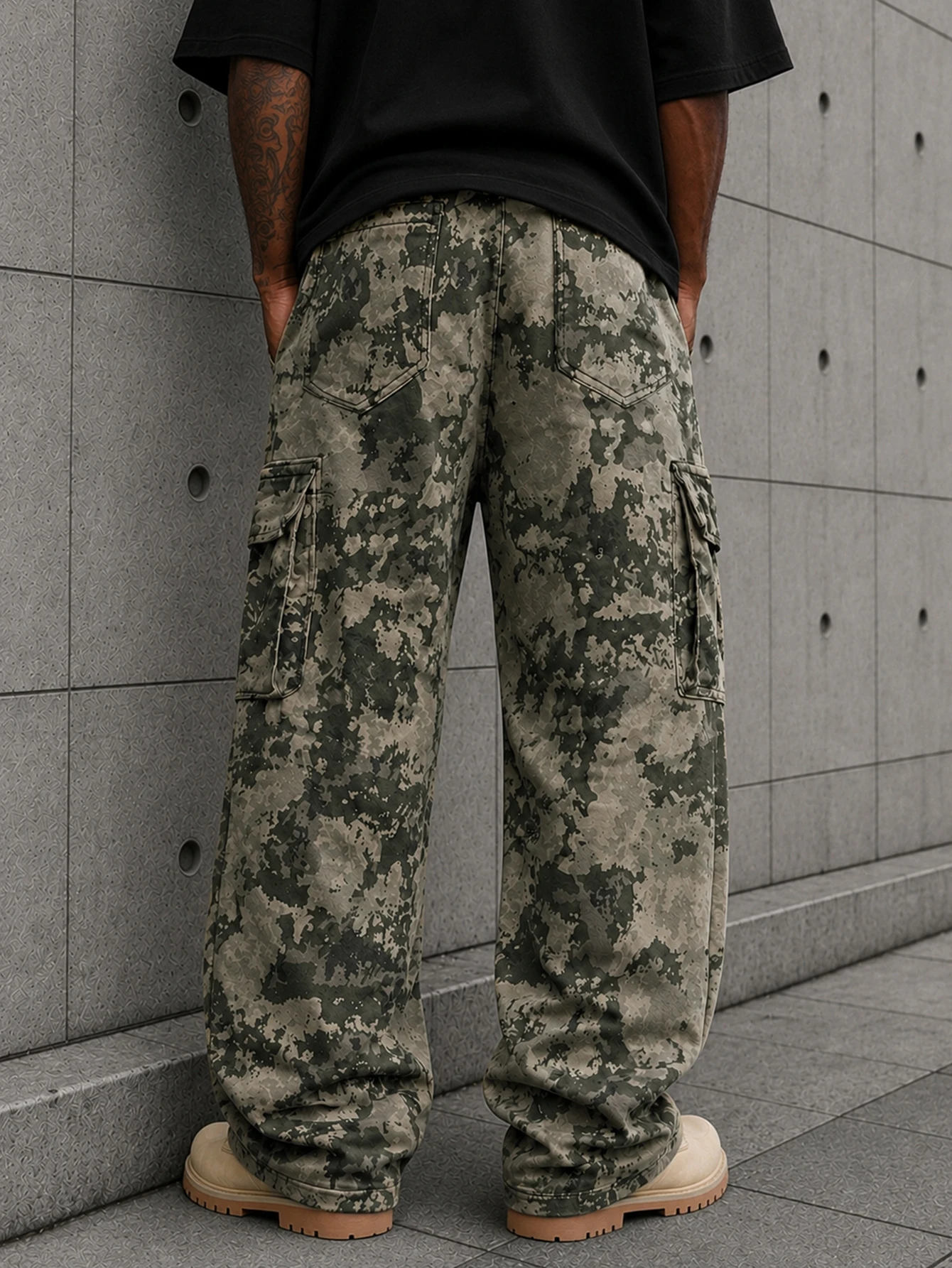 Men's Print Flare Casual Camouflage Print Cargo Sweatpants, Going Out Long Street Wear Pants, Men's Casual Camouflage Print Carg