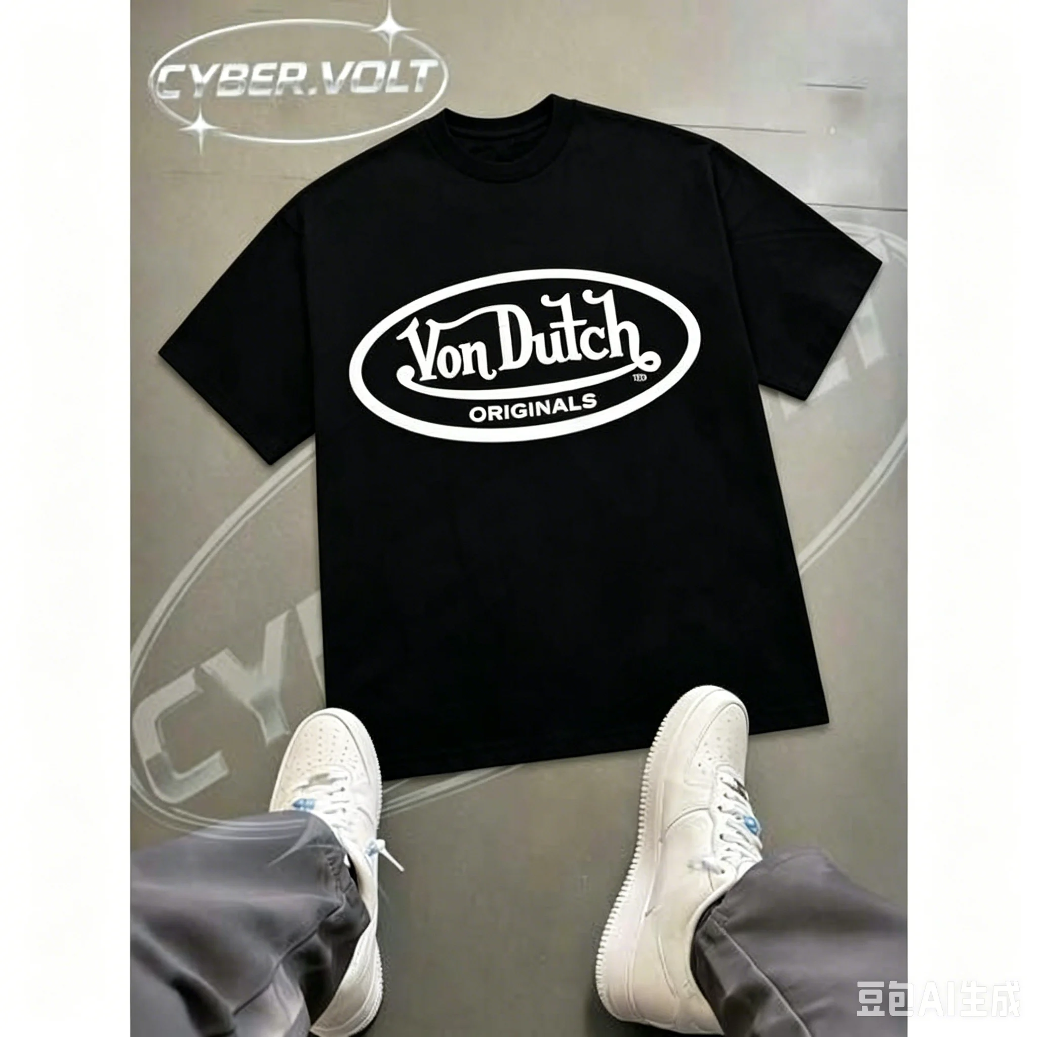 【New Arrival】Von Dutch Originals Oval Logo Oversized Graphic T-Shirt | Y2K Streetwear White Cotton Short Sleeve Tee