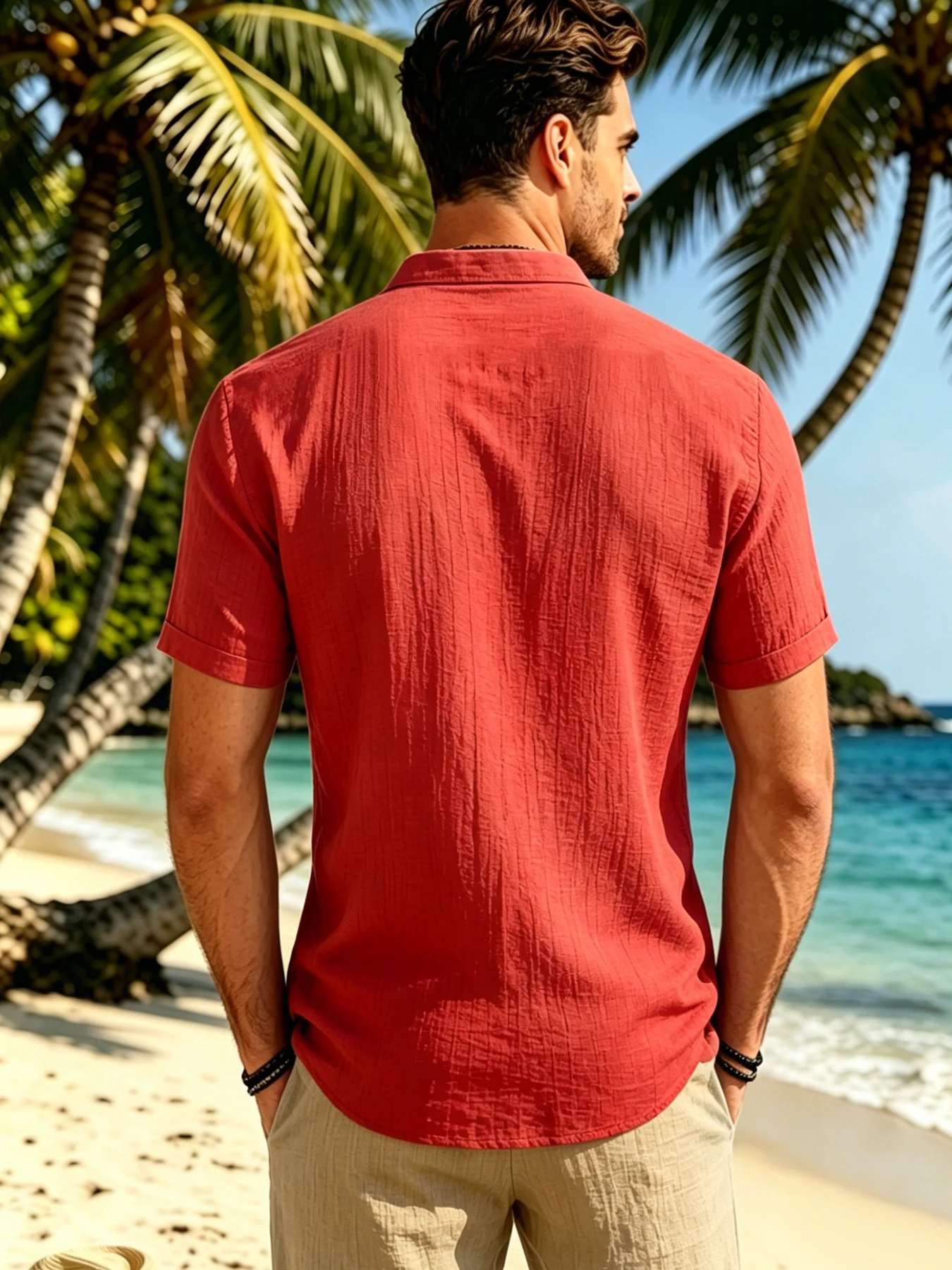 Men's Summer Clean Fit Solid Color Stand Collar Casual Shirt, Japanese Relaxed Vacation Style, Skin-friendly Breathable Vertical