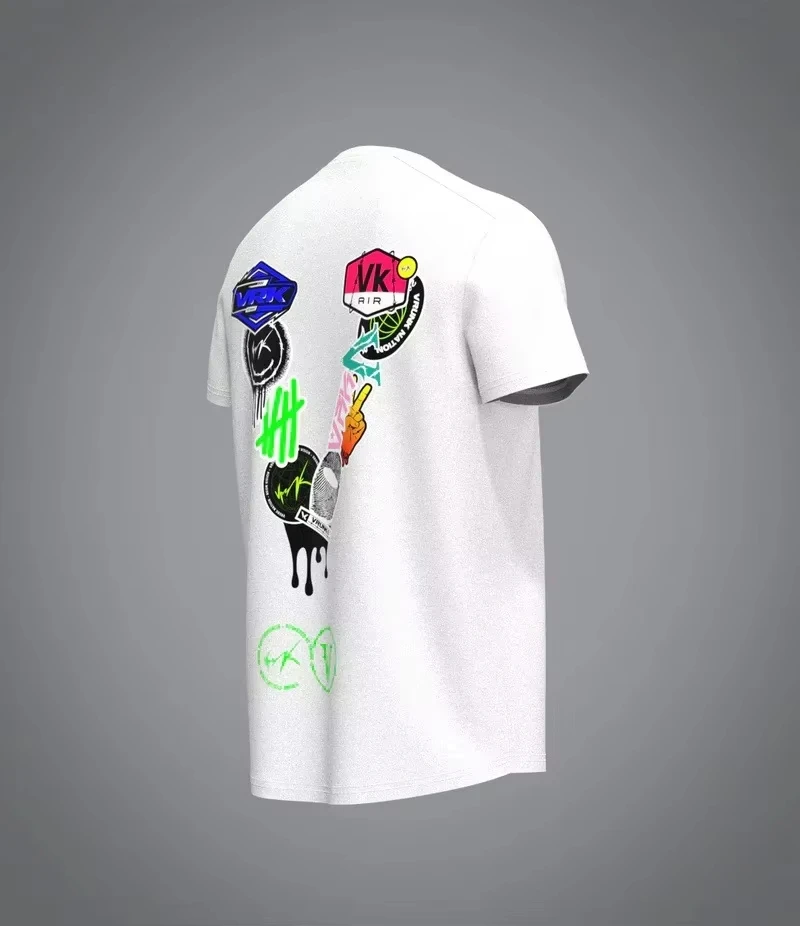 Sticker Design High Street Graffiti Splicing Style Trendy Brand T-Shirt Cotton Graphic Tee Men Women Summer Streetwear