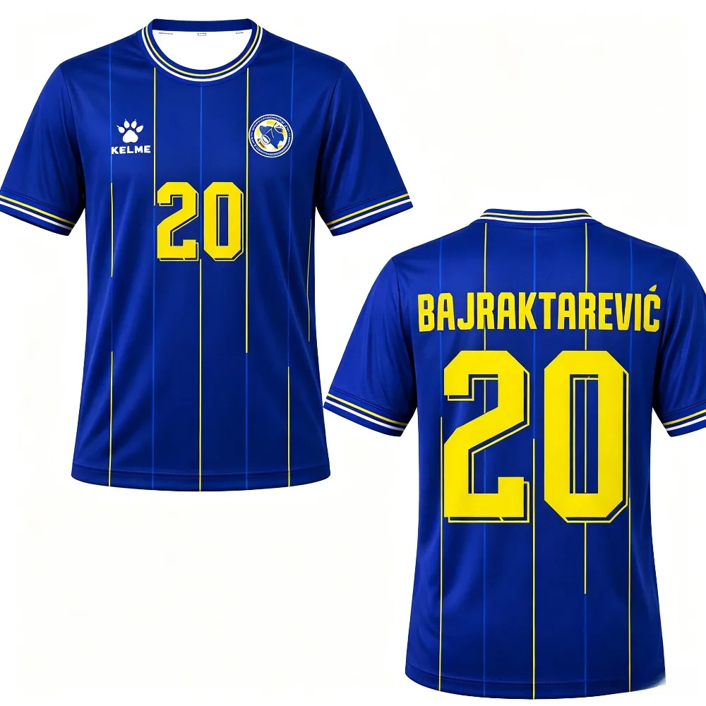 2026 Summer Men's Breathable Soccer Jersey Blue Bosnia Herzegovina Style Fashion Sports T-Shirt Matching Fans Athletic Wear