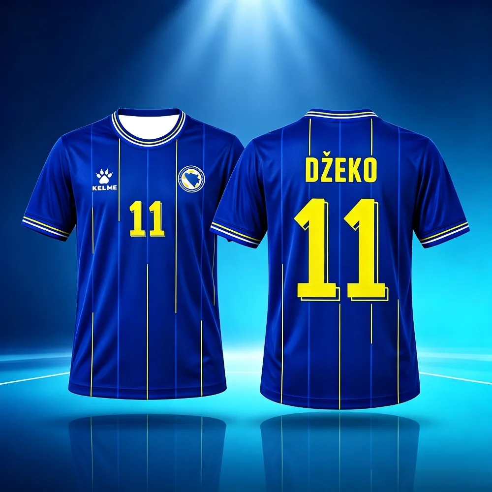 2026 Summer Men's Breathable Soccer Jersey Blue Bosnia Herzegovina Style Fashion Sports T-Shirt Matching Fans Athletic Wear