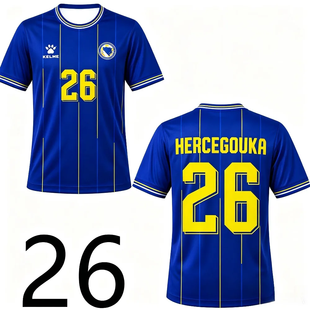 2026 Summer Men's Breathable Soccer Jersey Blue Bosnia Herzegovina Style Fashion Sports T-Shirt Matching Fans Athletic Wear