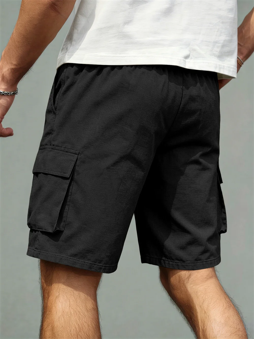 2026 Men's loose  straight-leg pants, casual multi-pocket work shorts, high-end men's shorts, drawstring daily work shorts