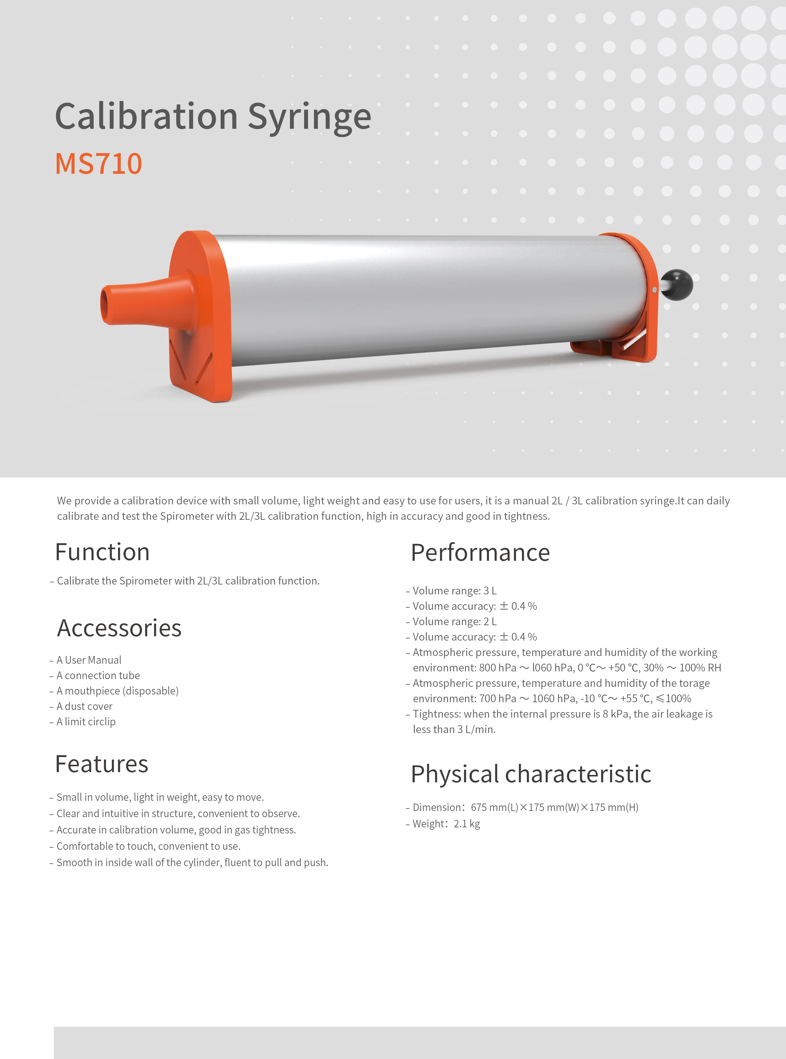 CONTEC MS710 Spirometer Calibration Barrel for Spirometer Pulmonary Calibrate Medical Device 2L/3L Handle Calibration Spring