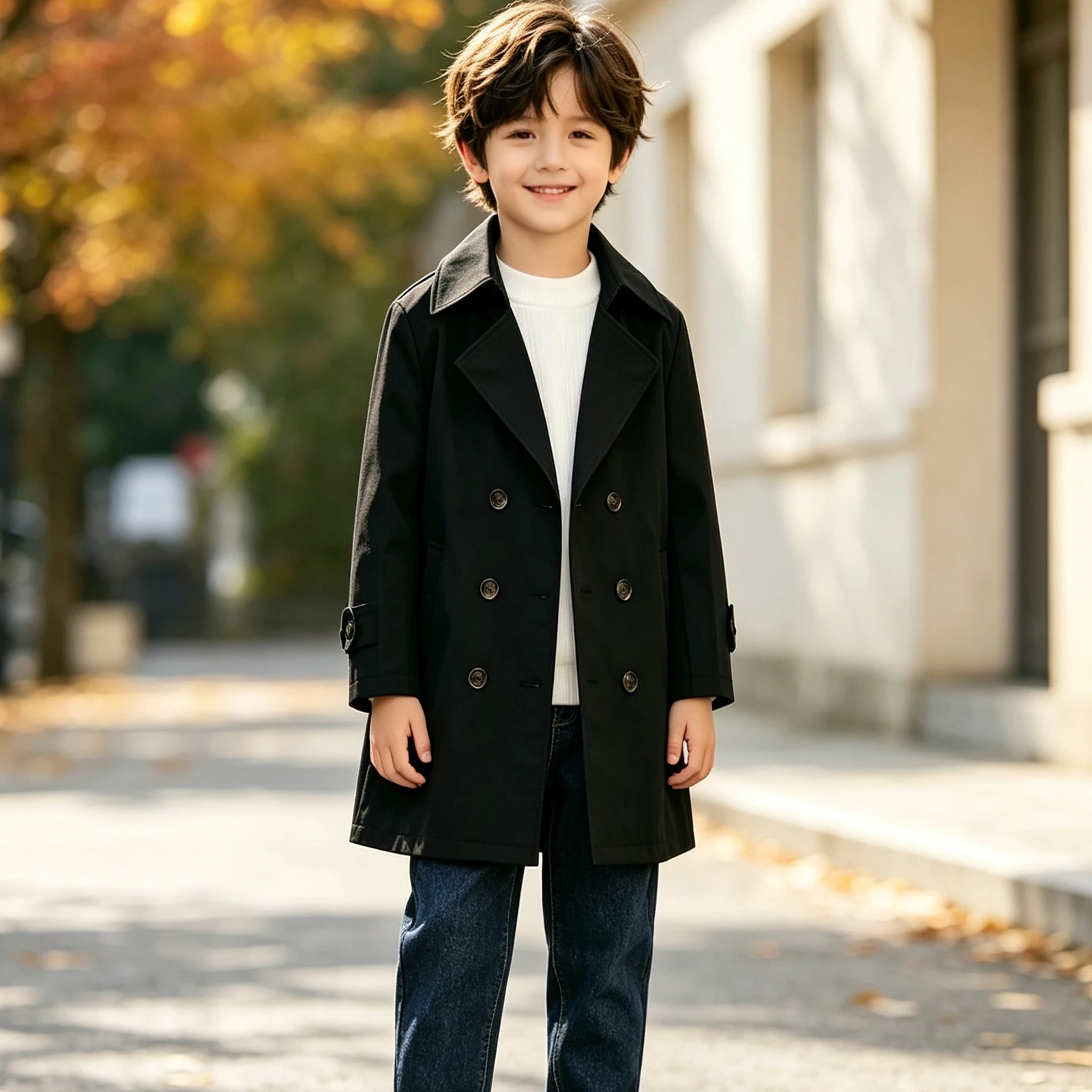 Trench Coat for Teen Girls,Autumn Long Sleeve Jacket,Kids Casual Fashion England Style Windbreaker,Double Breasted Kids Coat