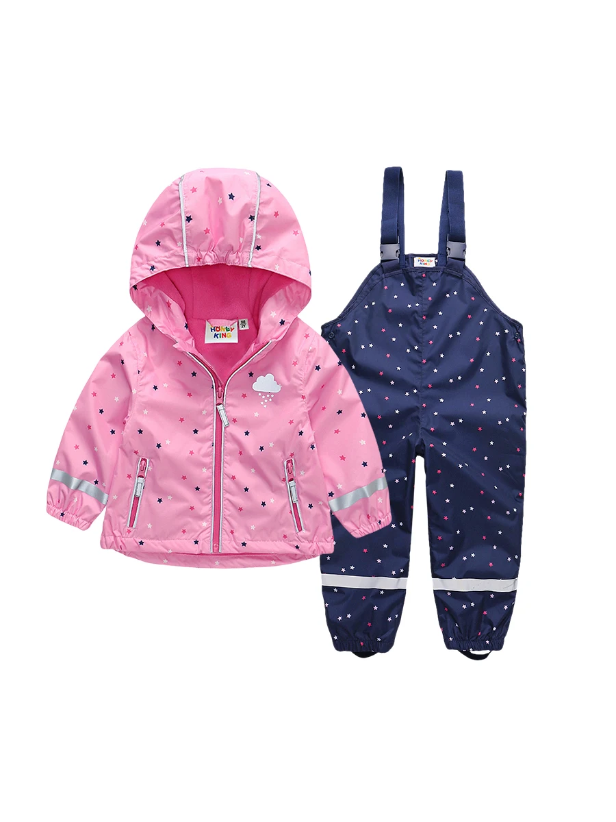 HONEYKING Baby Raincoat Suit Children's Clothing Set Waterproof Overalls Girls Jumpsuit Jacket And Pants Combo for Kids