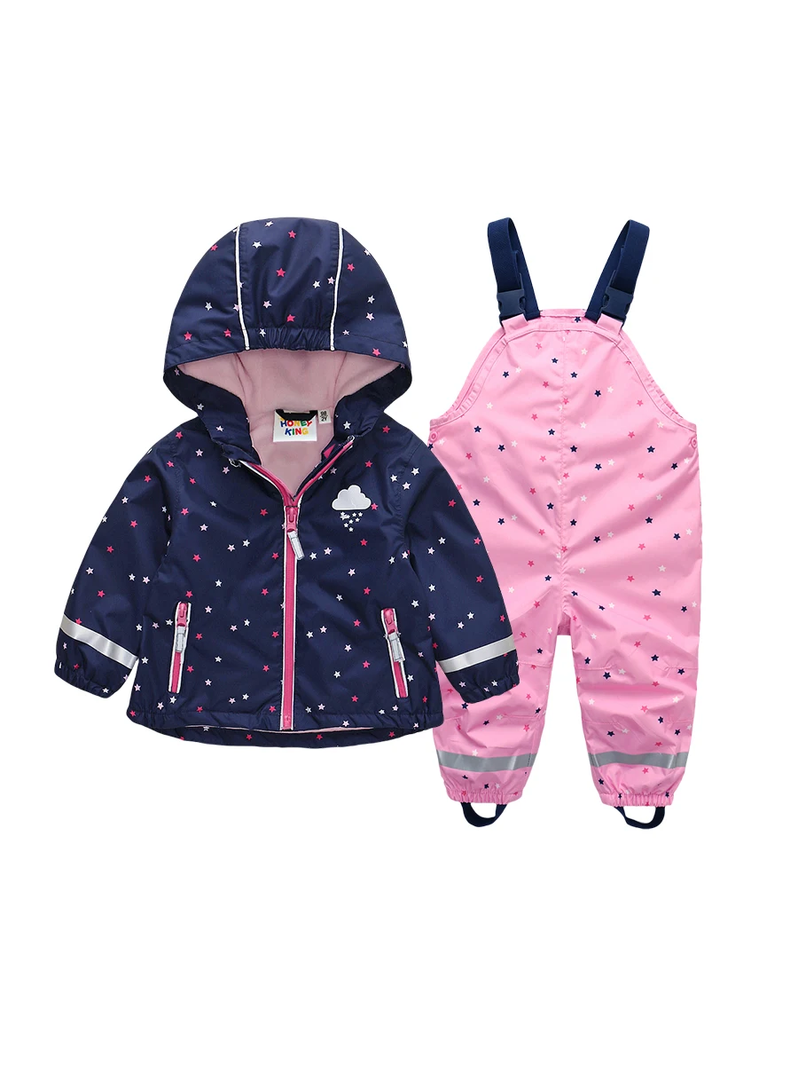 HONEYKING Baby Raincoat Suit Children's Clothing Set Waterproof Overalls Girls Jumpsuit Jacket And Pants Combo for Kids