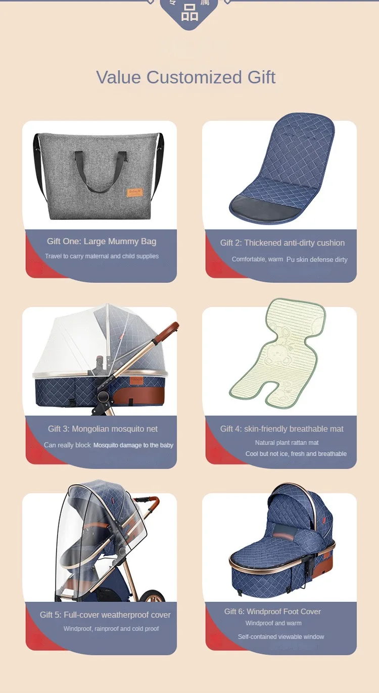 2025 New baby stroller High landscape 3 in 1 baby carriage Luxury Pushchair Baby Cradel Infant Carrier kinderwagen car 2in1