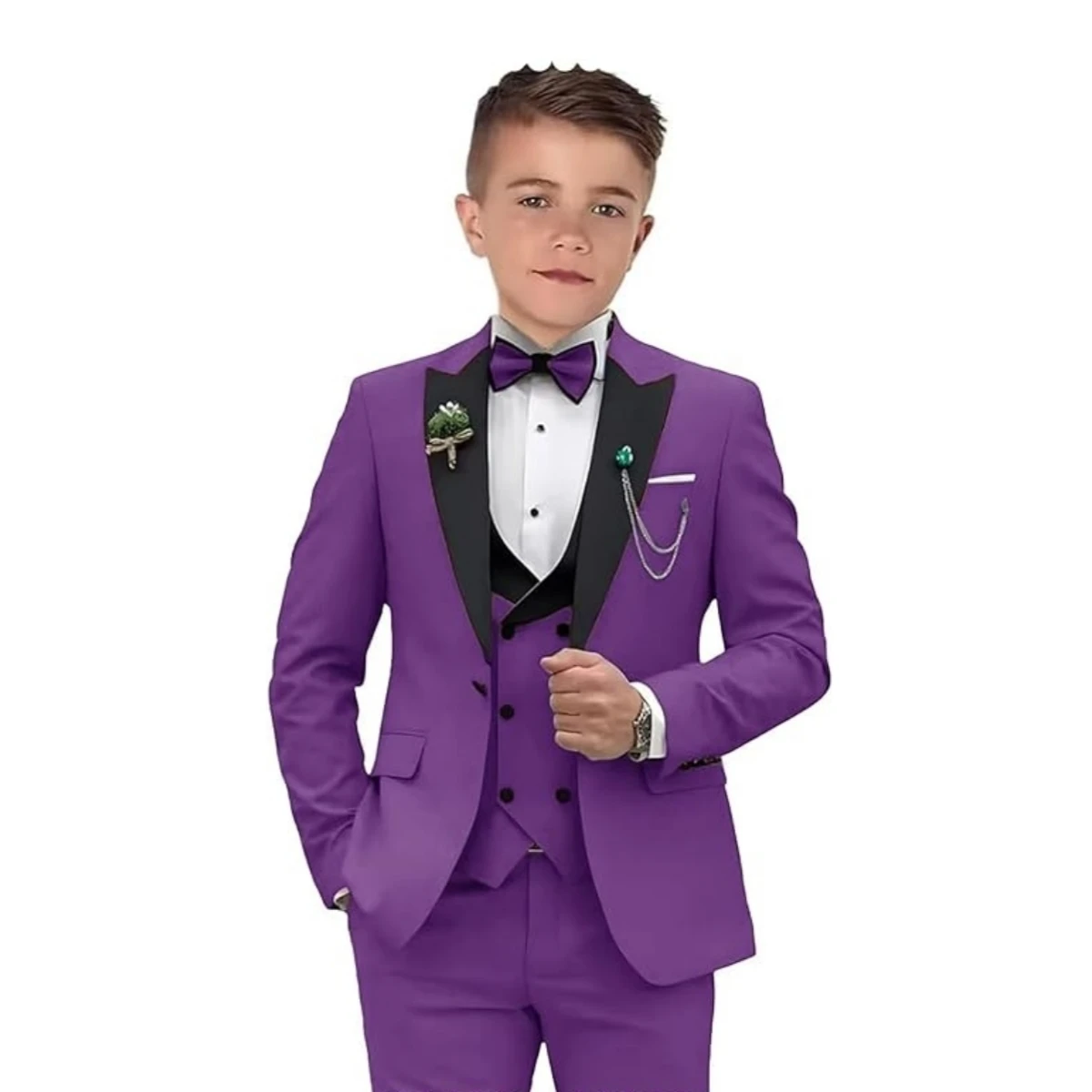 Elegant Burgundy Boy's Suit Set for Wedding, 3 Pieces Suit Set Elagent Tuxedo Sets Blazer Vest Pants Kids Photo Shot Oufit