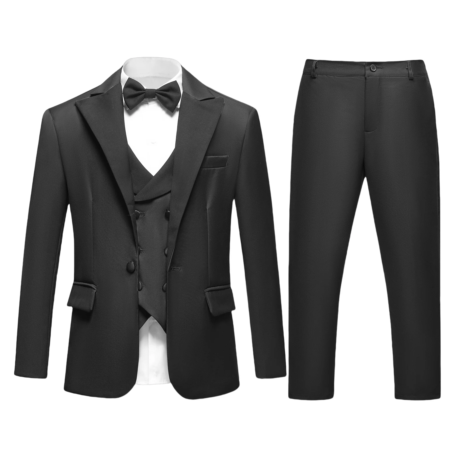 Elegant Burgundy Boy's Suit Set for Wedding, 3 Pieces Suit Set Elagent Tuxedo Sets Blazer Vest Pants Kids Photo Shot Oufit