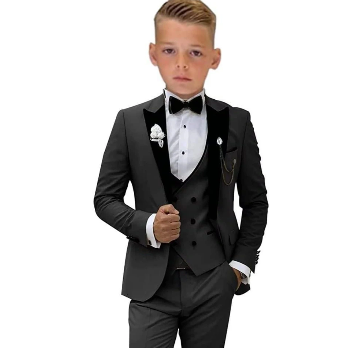 Elegant Burgundy Boy's Suit Set for Wedding, 3 Pieces Suit Set Elagent Tuxedo Sets Blazer Vest Pants Kids Photo Shot Oufit