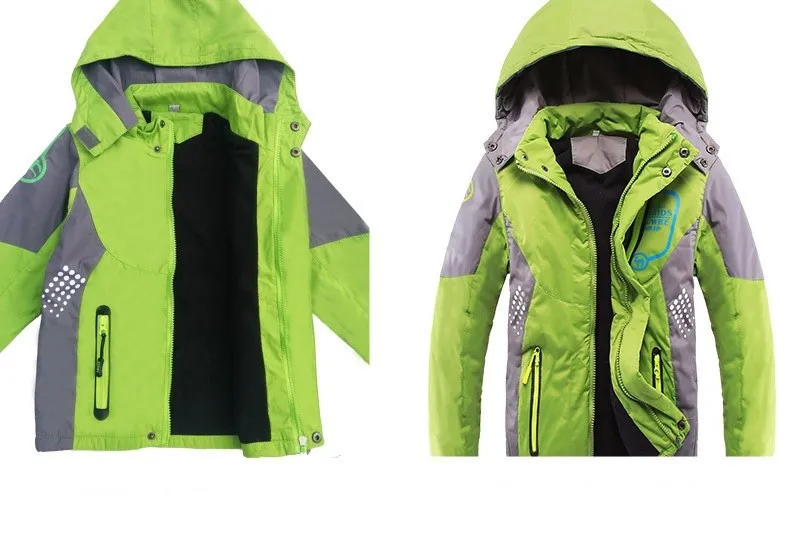 Winter Warm Fleece Padded Thick Child Coat Waterproof Contrast Detachable Hood Zipper Girls Boys Jackets Kids Outfits 3-12 Years